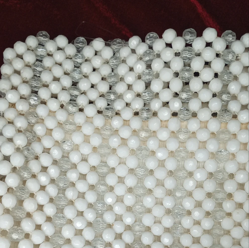 Vintage Hand Made In Hong Kong Elegant‎ White Beaded Handbag